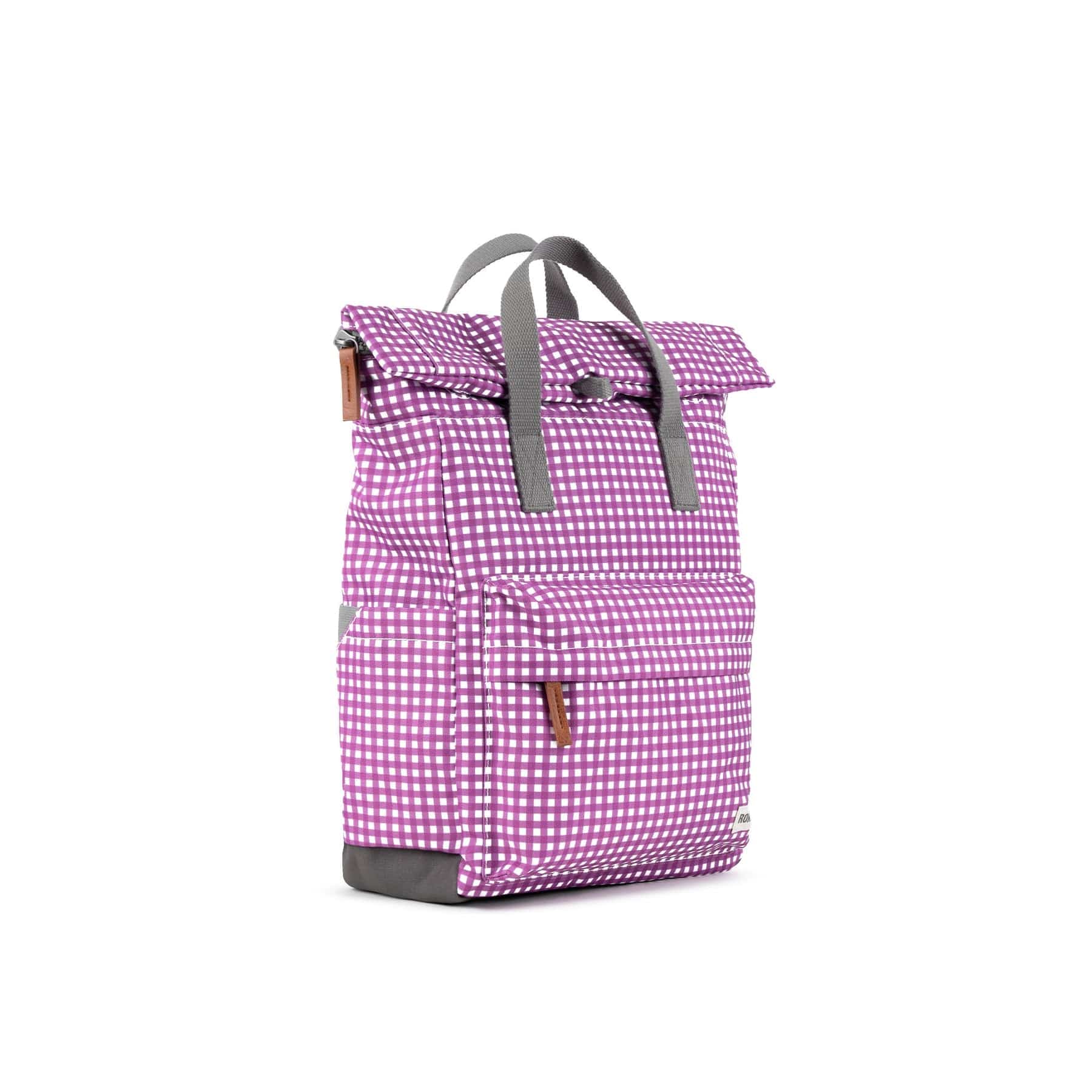 Roka Canfield B Gingham Medium Recycled Canvas Rucksack, Purple