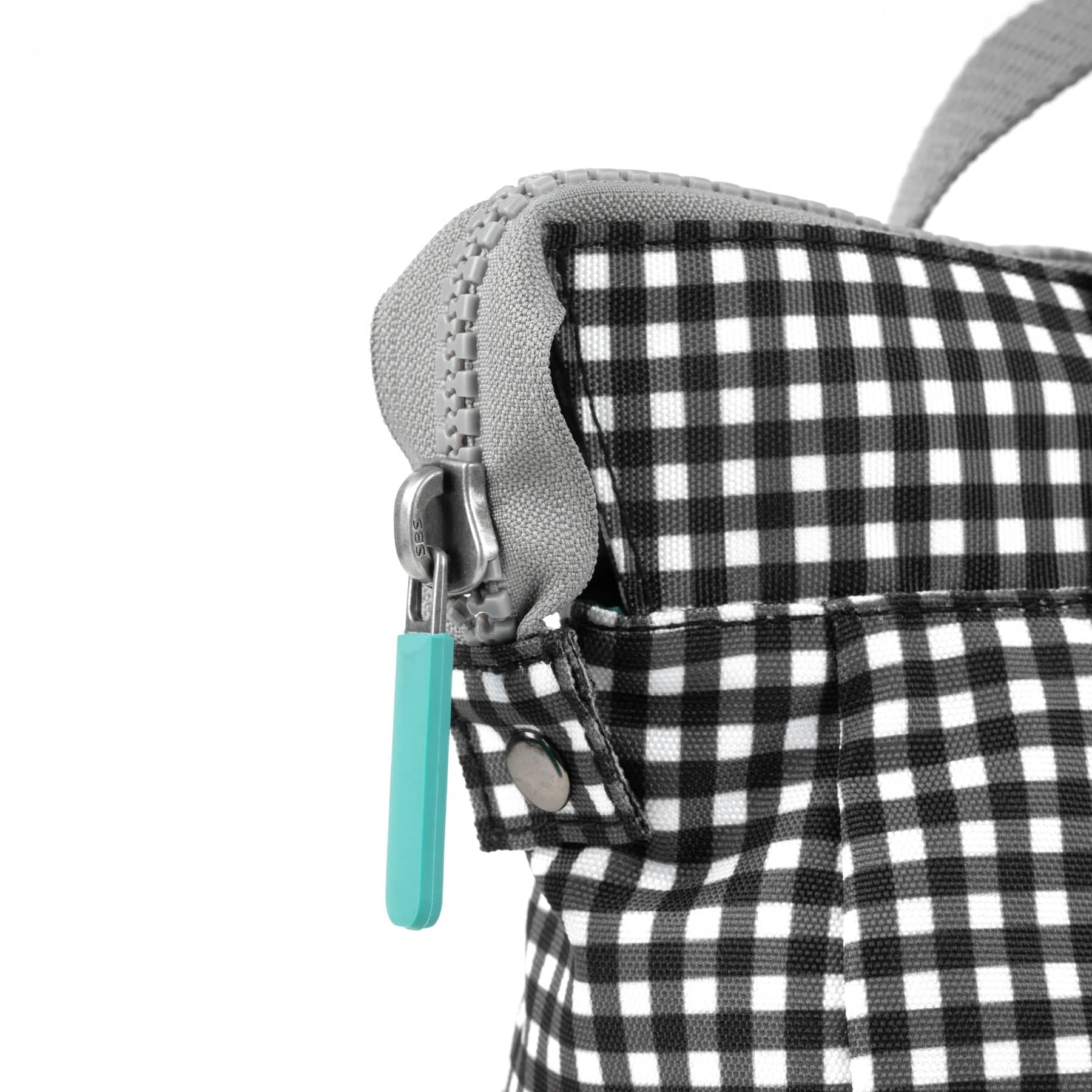 Roka Bantry B Small Recycled Canvas Gingham Rucksack, Black