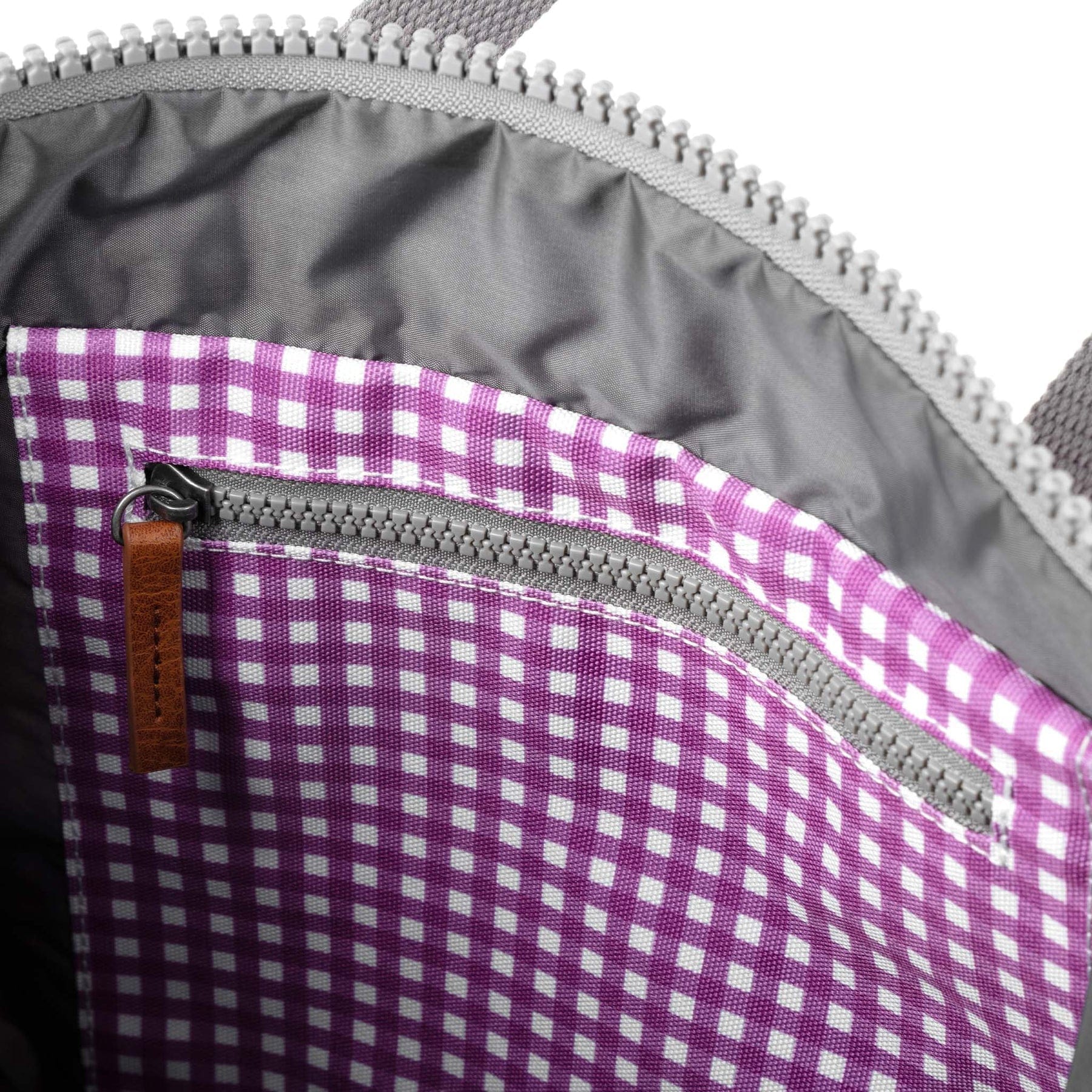 Roka Canfield B Gingham Medium Recycled Canvas Rucksack, Purple
