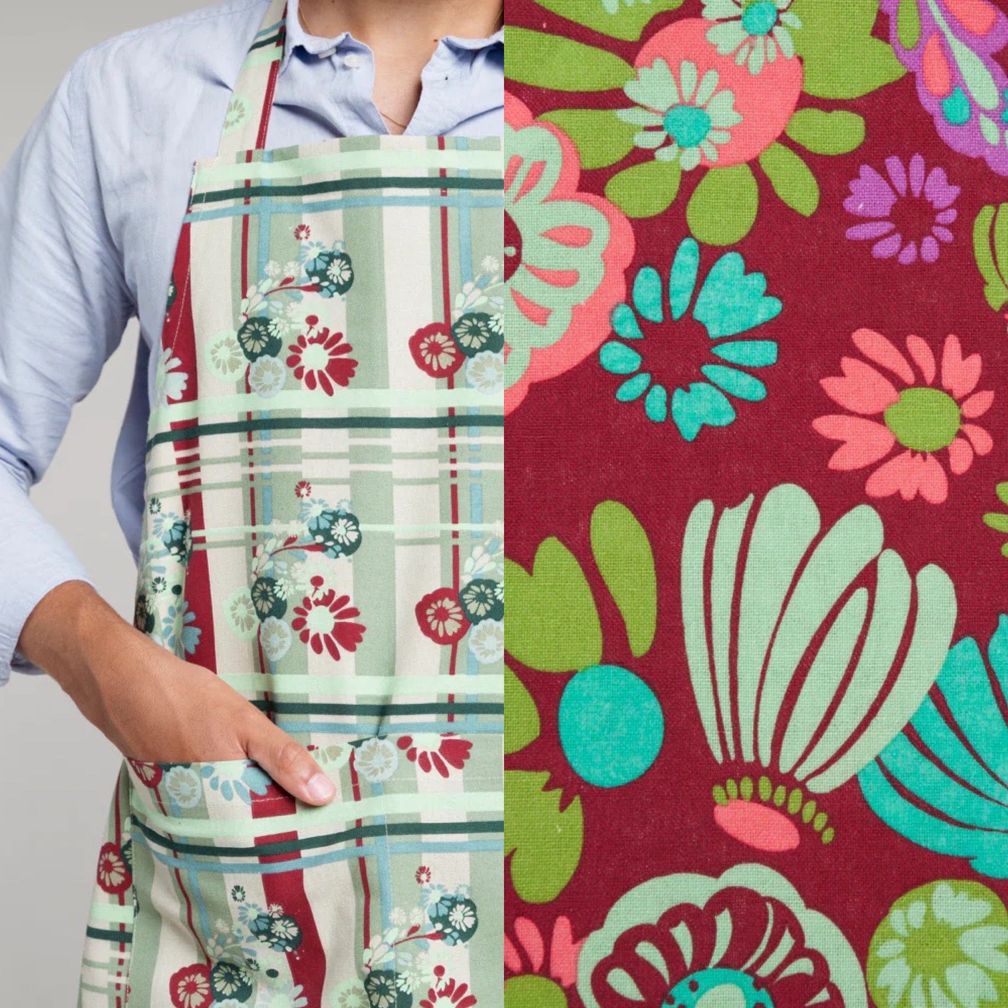 Organic Cotton Apron Dundee Sage/Molly Burgundy