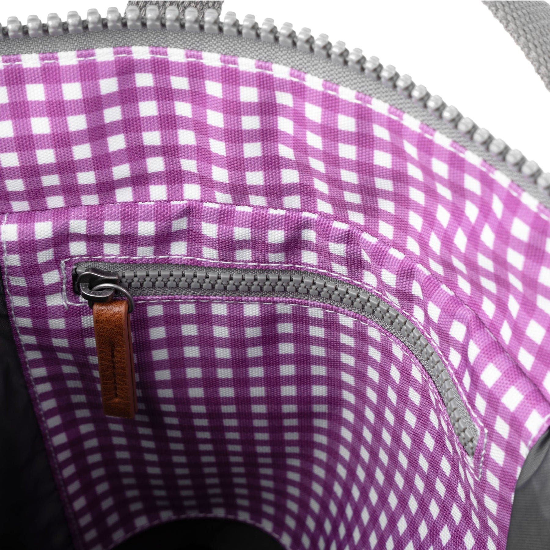 Roka Bantry B Small Recycled Canvas Gingham Rucksack, Purple