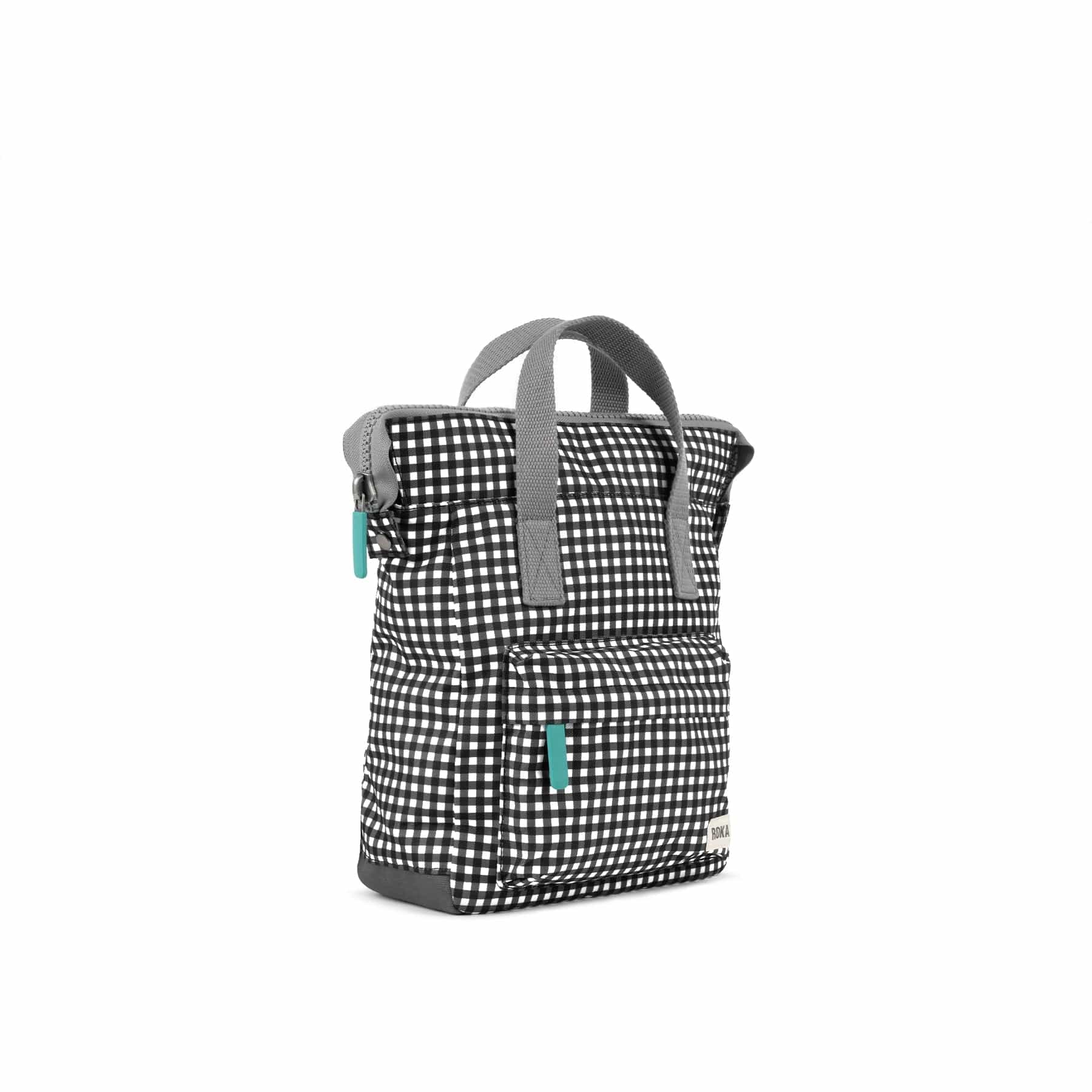 Roka Bantry B Small Recycled Canvas Gingham Rucksack, Black