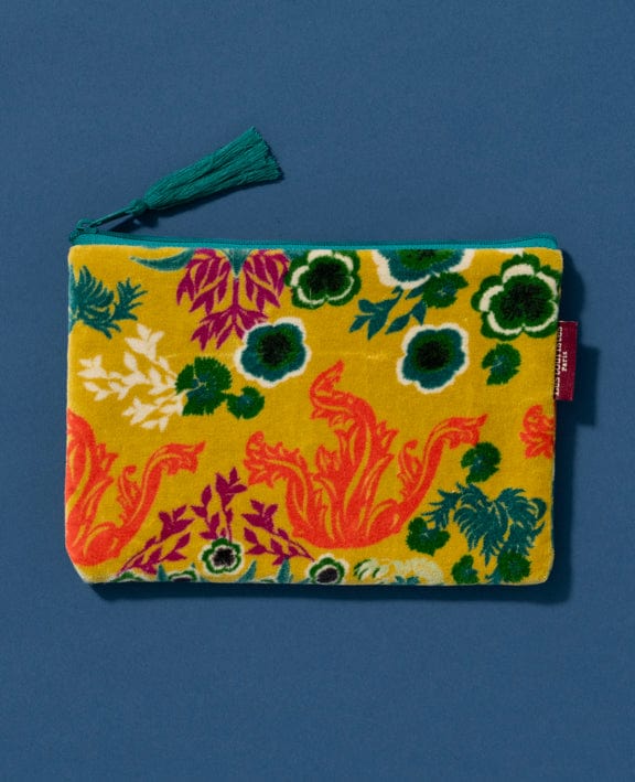 Velvet Zipped Pouch With Tassel Swainston Gold, Large
