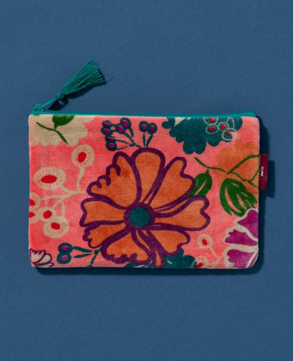Velvet Zipped Pouch With Tassel Cosmos Coral Large