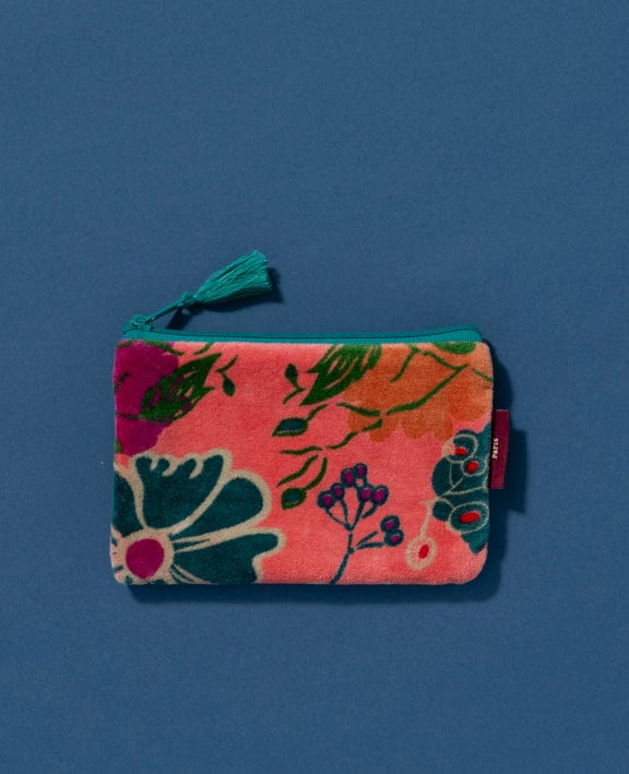 Velvet Zipped Pouch With Tassel Cosmos Coral Small