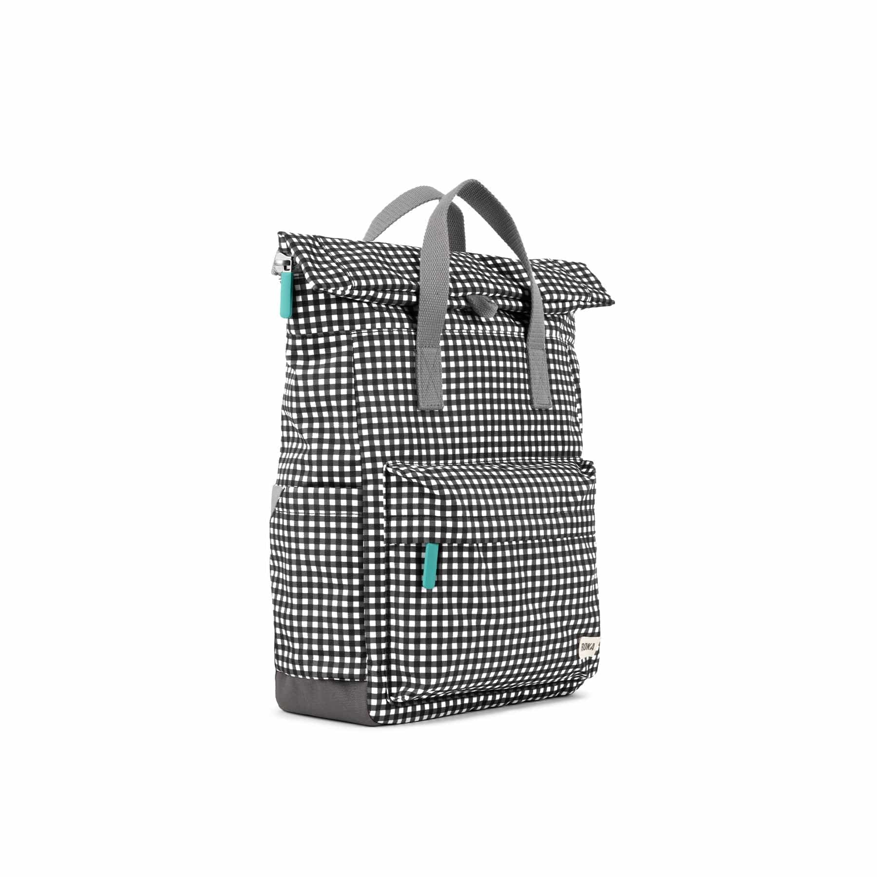 Roka Canfield B Gingham Medium Recycled Canvas Rucksack, Black