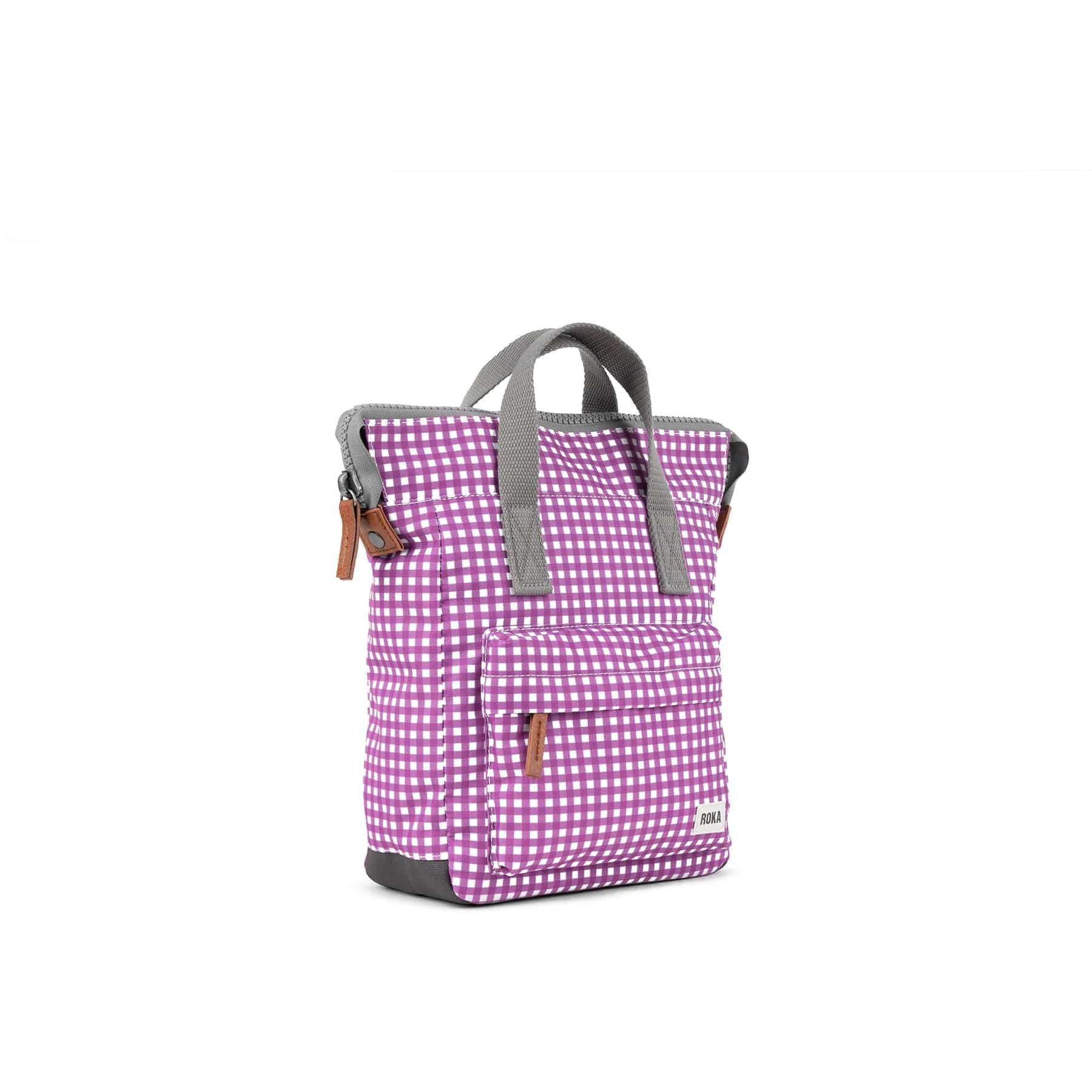 Roka Bantry B Small Recycled Canvas Gingham Rucksack, Purple