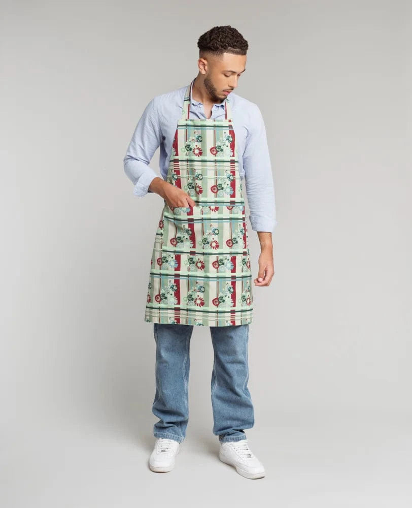 Organic Cotton Apron Dundee Sage/Molly Burgundy