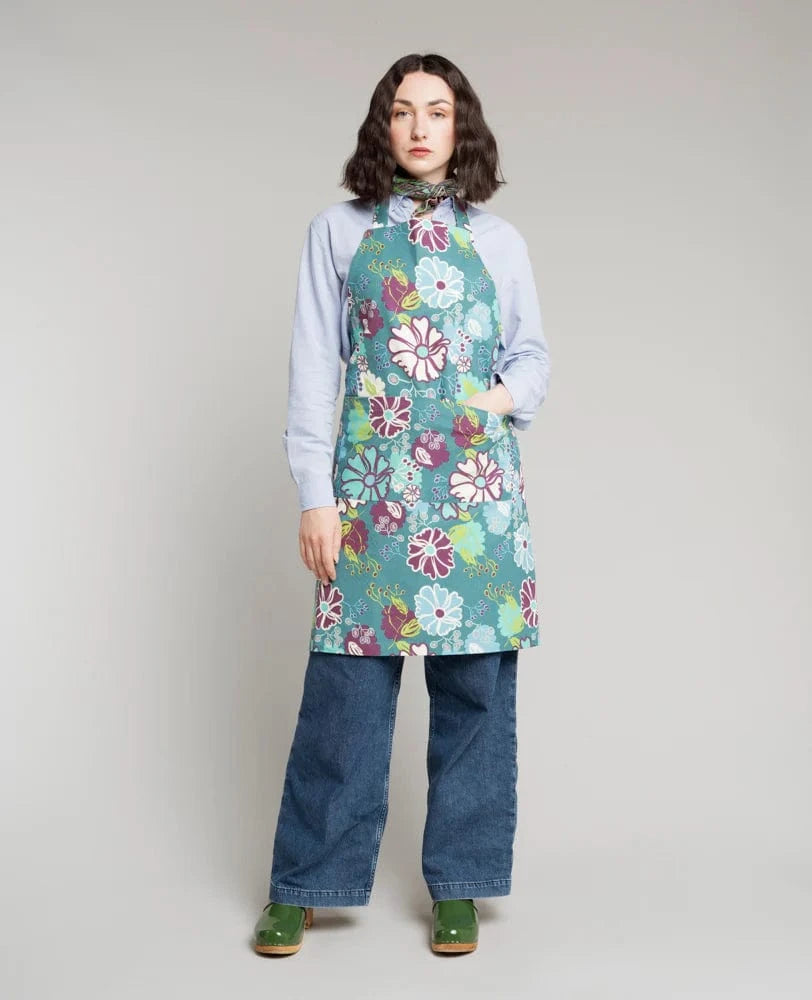 Organic Cotton Apron Cosmos Teal/Iris Gold