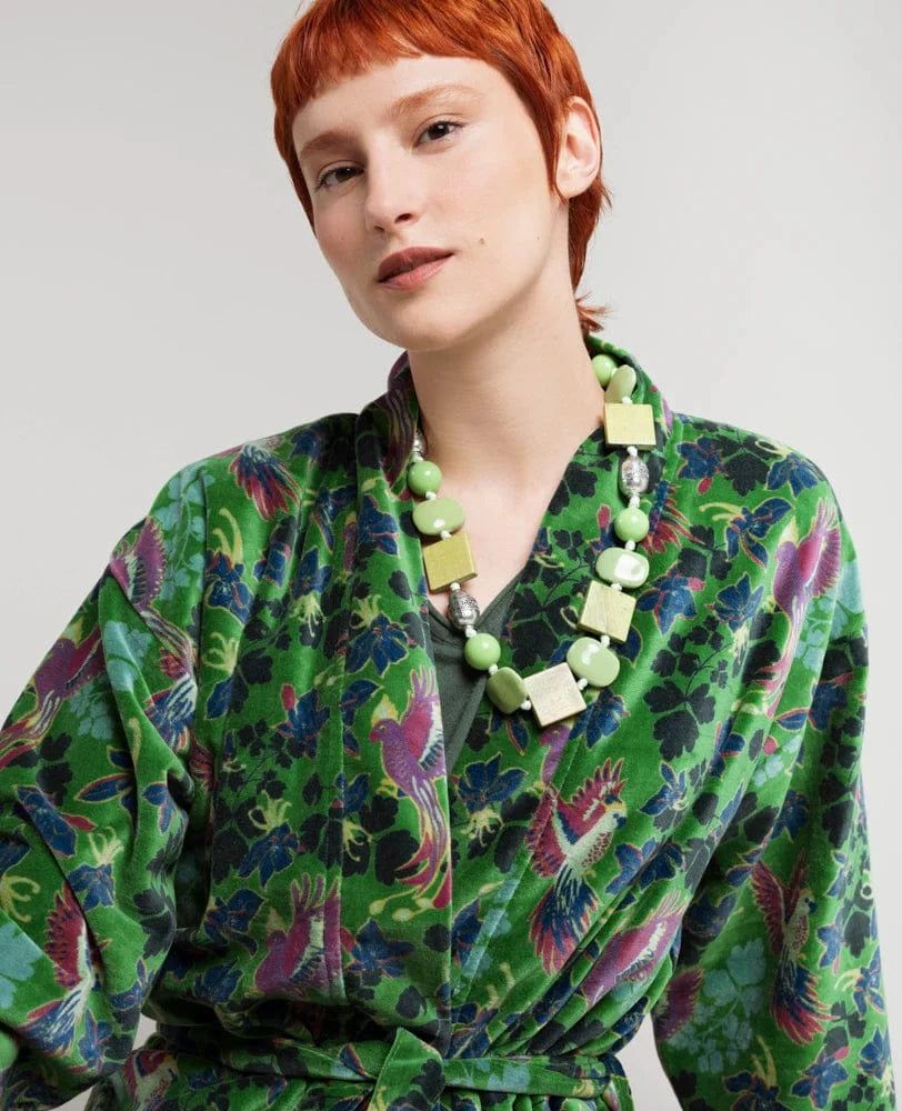 Luxury Velvet Dressing Gown Ancolie Vibrant Green