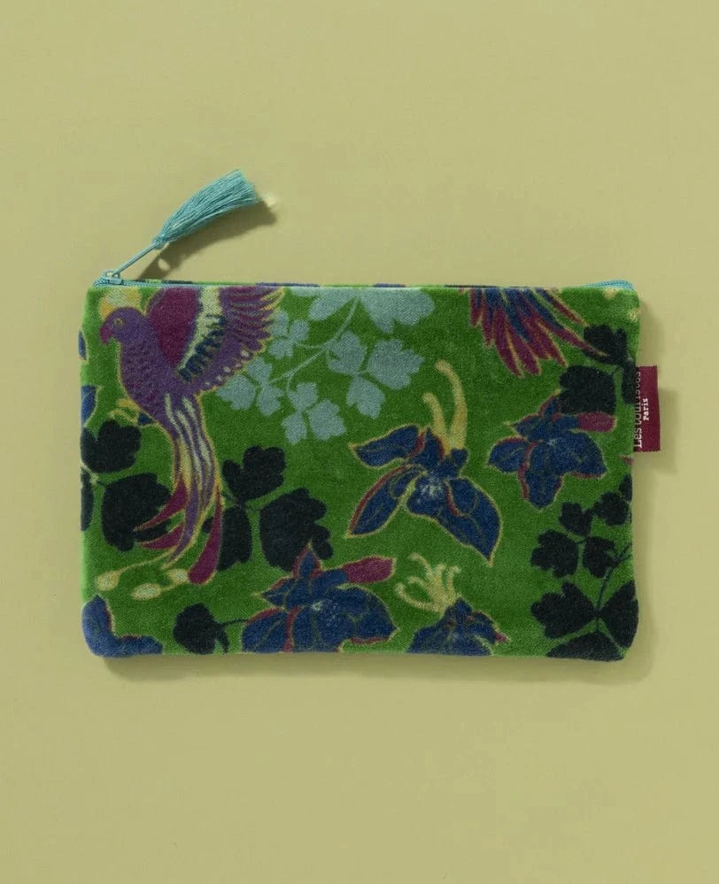 Velvet Zipped Pouch With Tassel Large Ancolie Vibrant Green