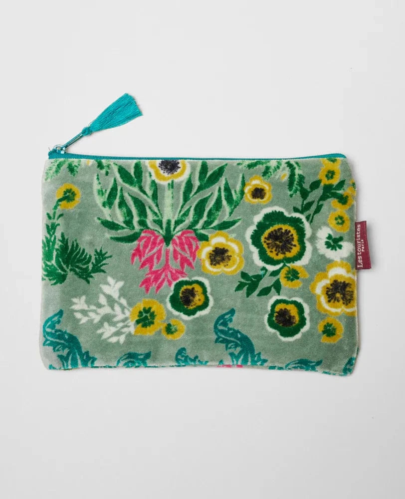 Velvet Zipped Pouch With Tassel Large Swainston Green