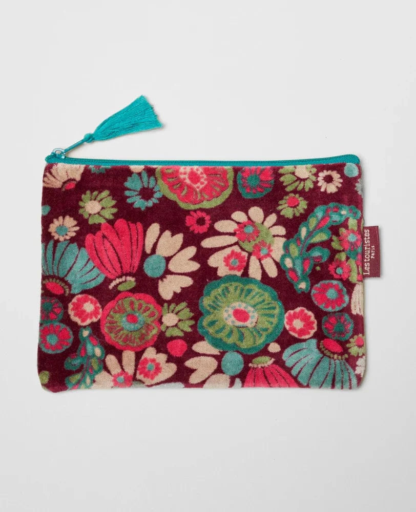 Velvet Zipped Pouch With Tassel Large Molly Burgundy