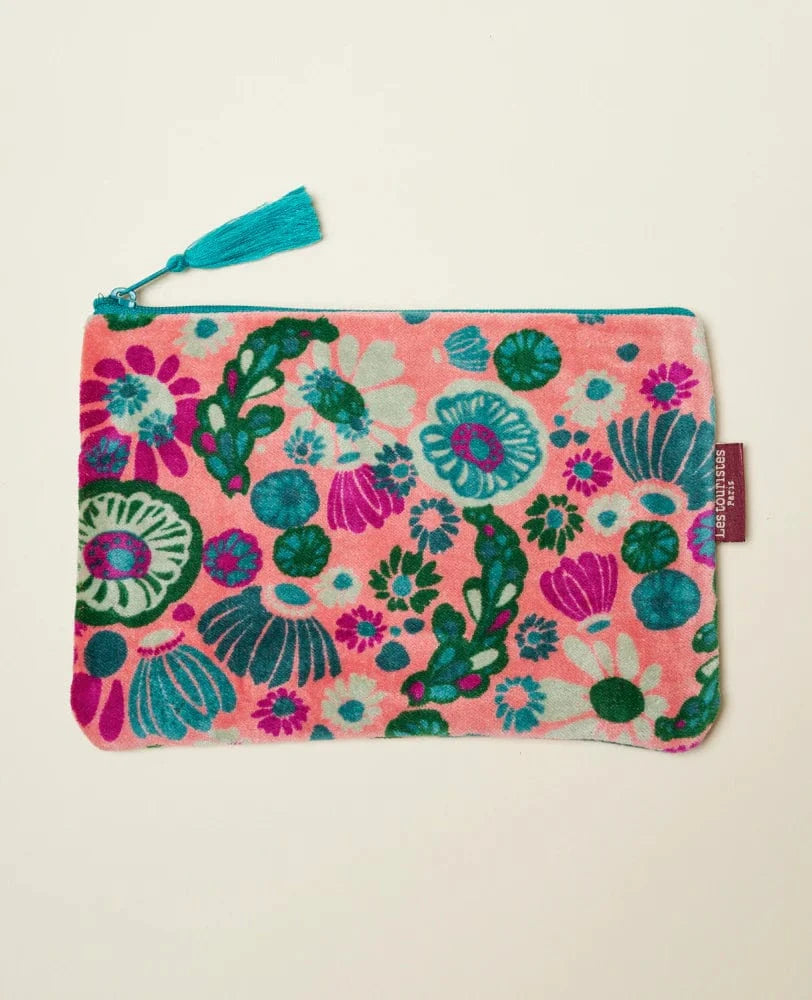 Velvet Zipped Pouch With Tassel Large Molly Coral