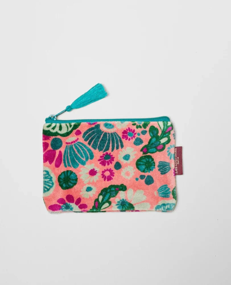 Velvet Zipped Pouch With Tassel Small Molly Coral