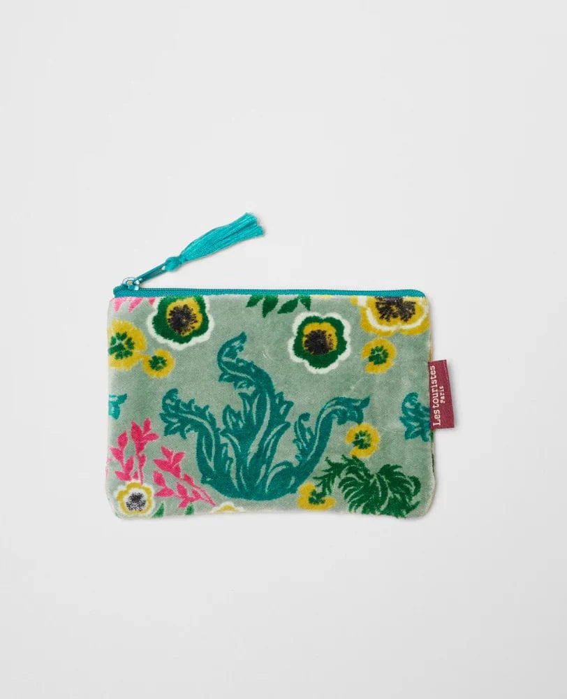 Velvet Zipped Pouch With Tassel Small Swainston Green