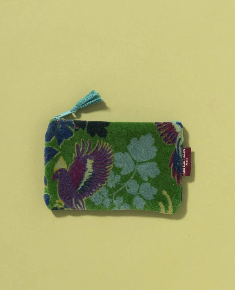 Velvet Zipped Pouch With Tassel Small Ancolie Vibrant Green
