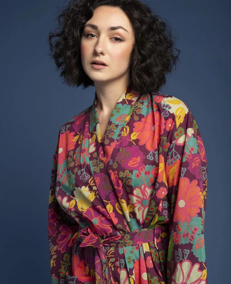 Long Cotton Dressing Gown, Cosmos Fig