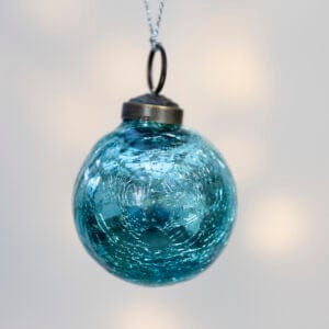 Crackle Glass Bauble Christmas Decoration Turquoise Small