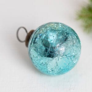 Crackle Glass Bauble Christmas Decoration Turquoise Small
