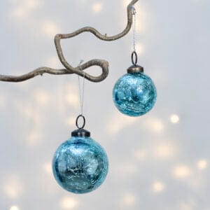 Crackle Glass Bauble Christmas Decoration Turquoise Small and Large