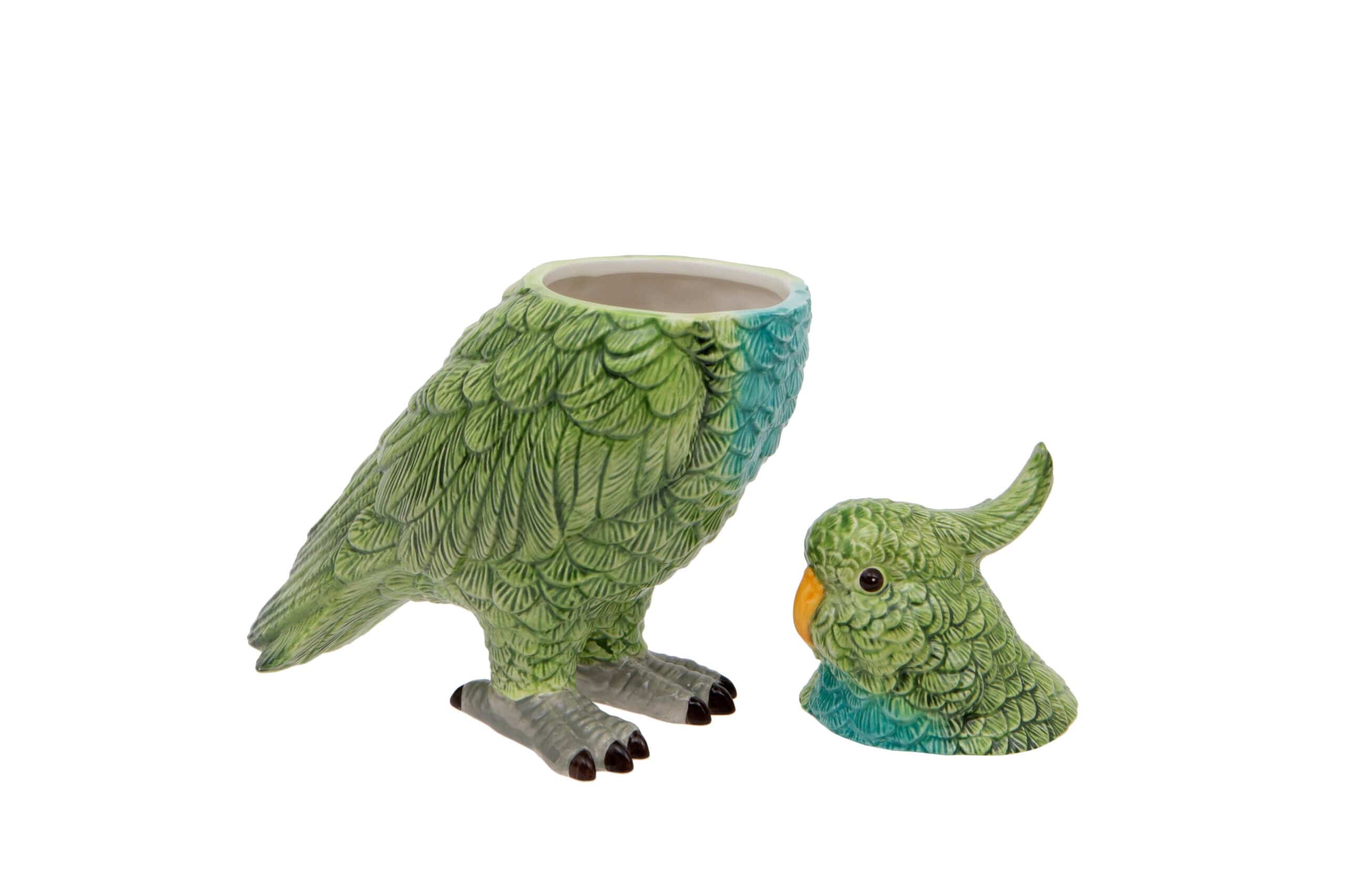 Green Parrot Ceramic Jar