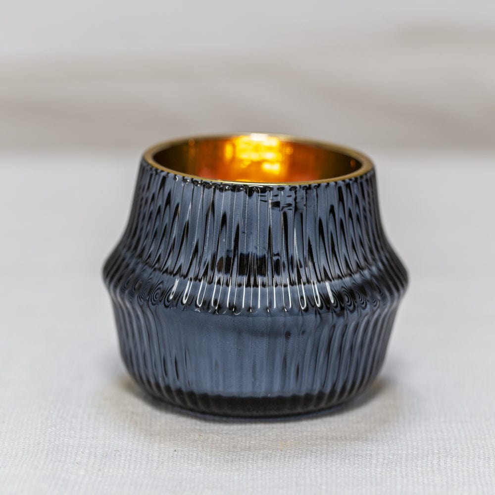 Ribbed Glass Votive Prussian Blue