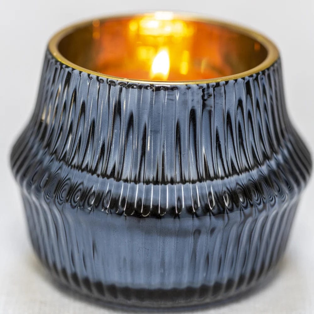 Ribbed Glass Votive Prussian Blue