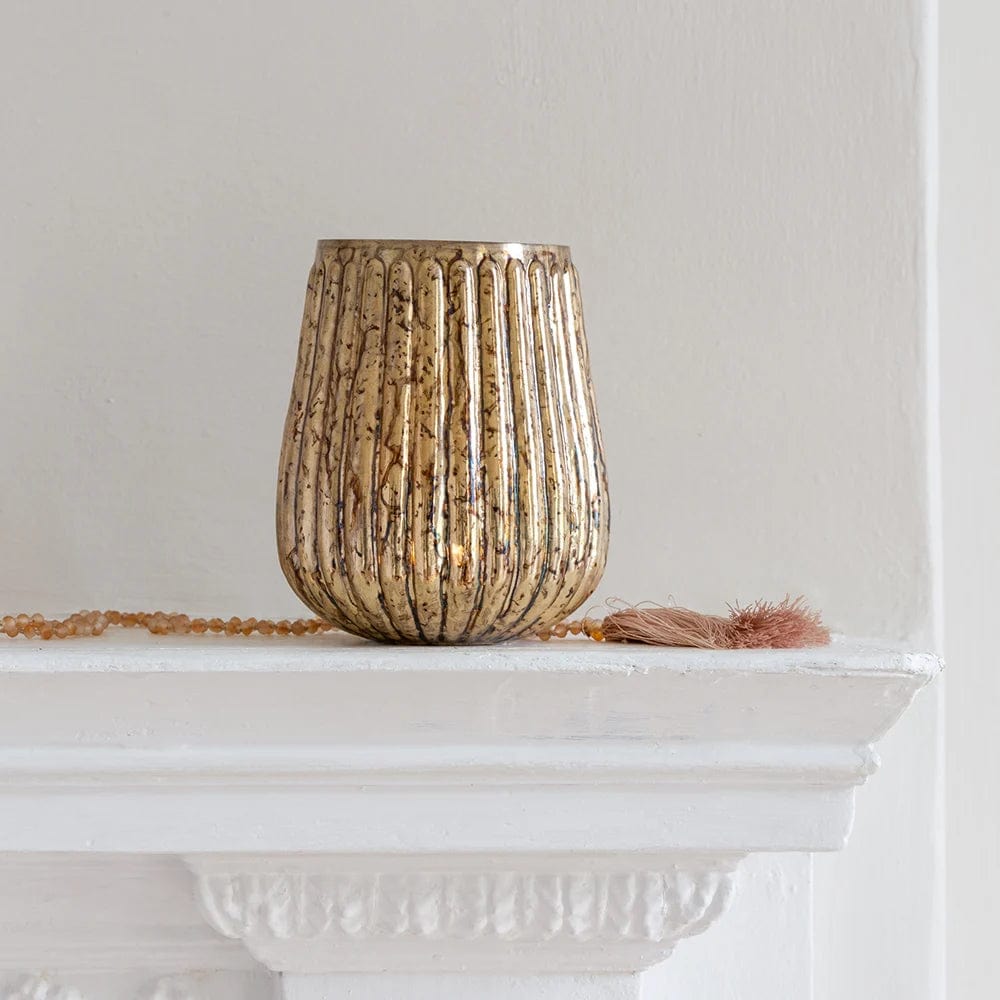 Fluted Antique Gold Glass Votive