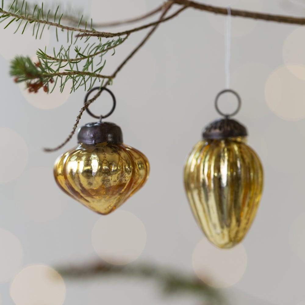 Bag of 10 Mini Mixed Shape Ribbed Christmas Baubles