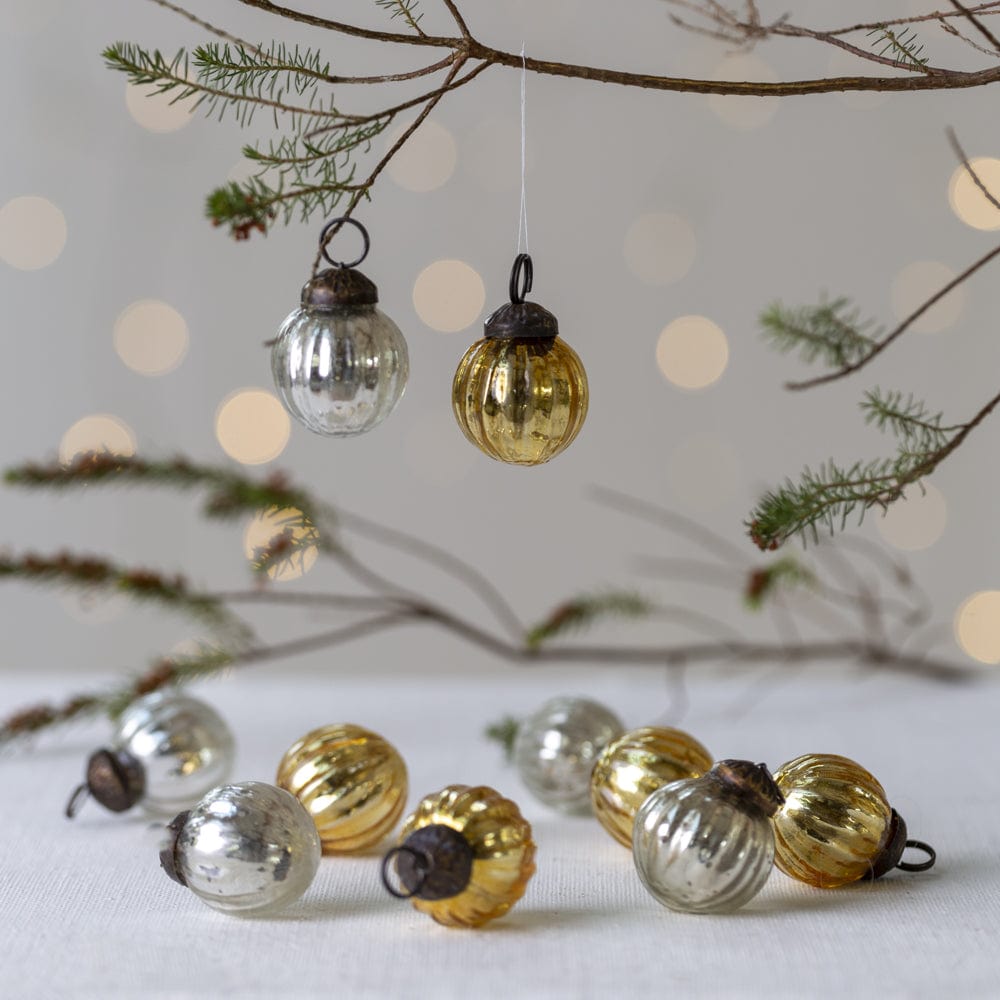 Bag of 10 Silver & Gold Mini Ribbed Baubles