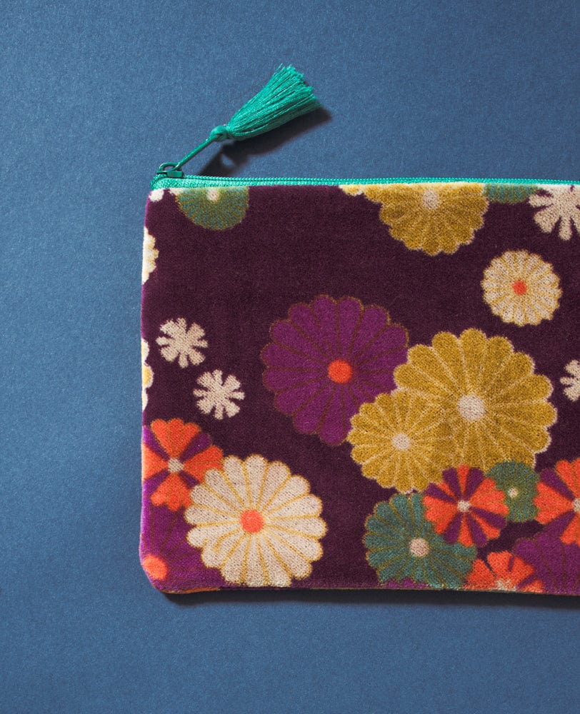 Velvet Zipped Pouch With Tassel Mellow Fig Large