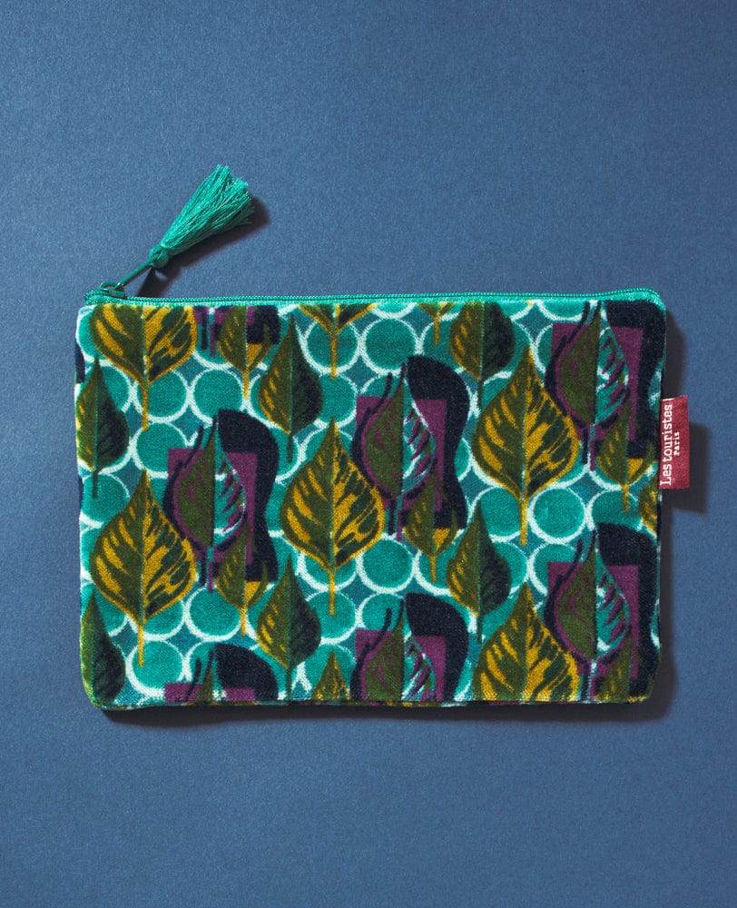 Velvet Zipped Pouch With Tassel Dotty Blue Small