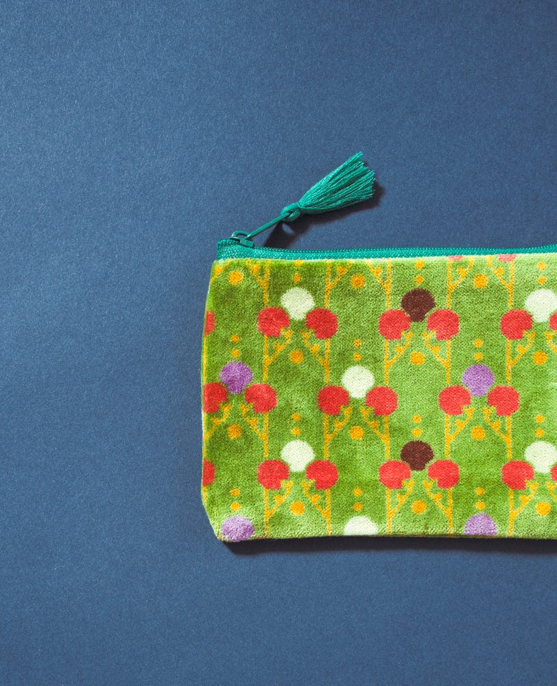 Velvet Zipped Pouch With Tassel