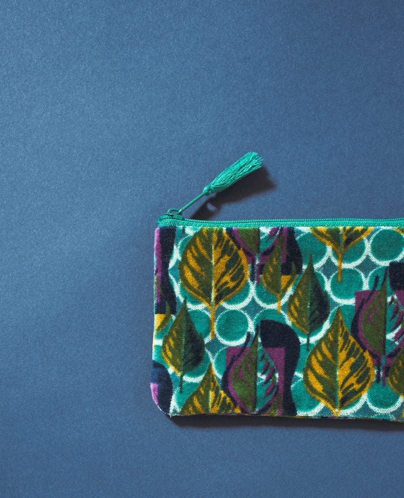 Velvet Zipped Pouch With Tassel Dotty Blue Large