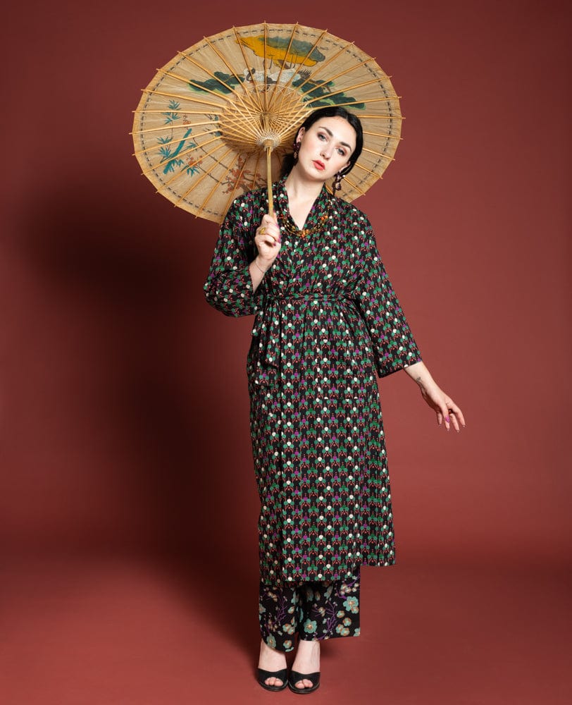 Long Cotton Dressing Gown, Tara Black