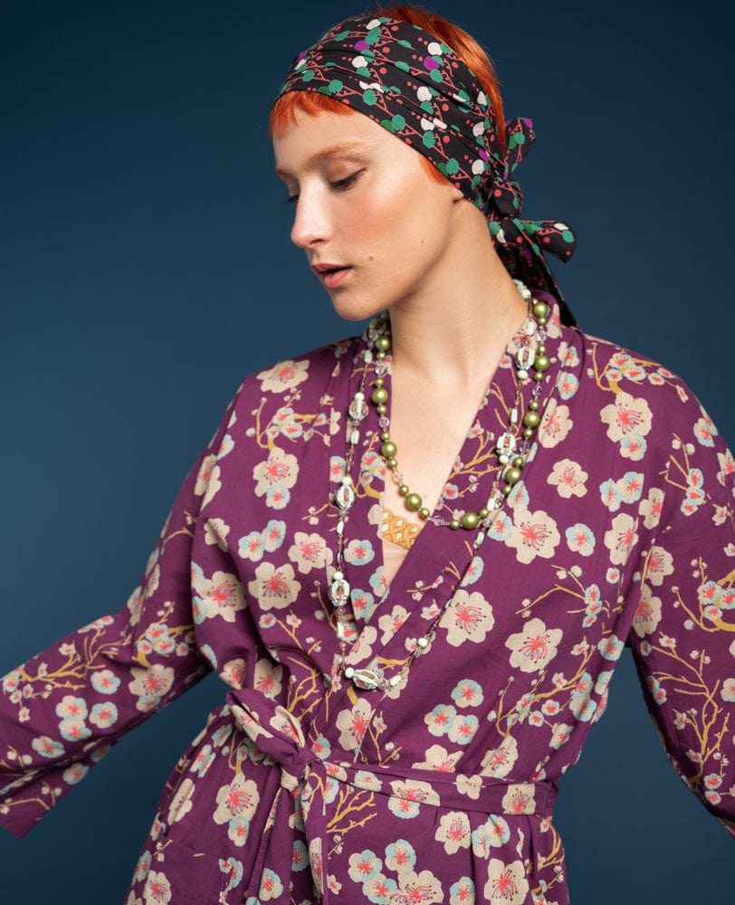 Long Cotton Dressing Gown, Blossom Fig