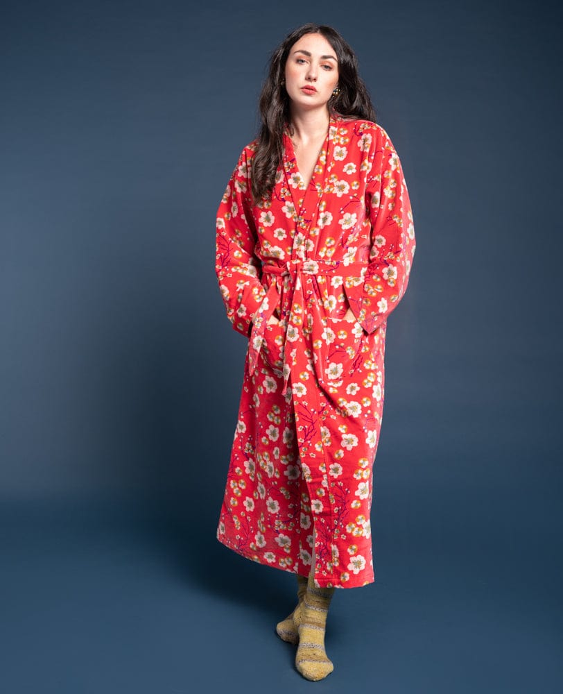 Luxury Velvet Dressing Gown Bright Blossom Coral