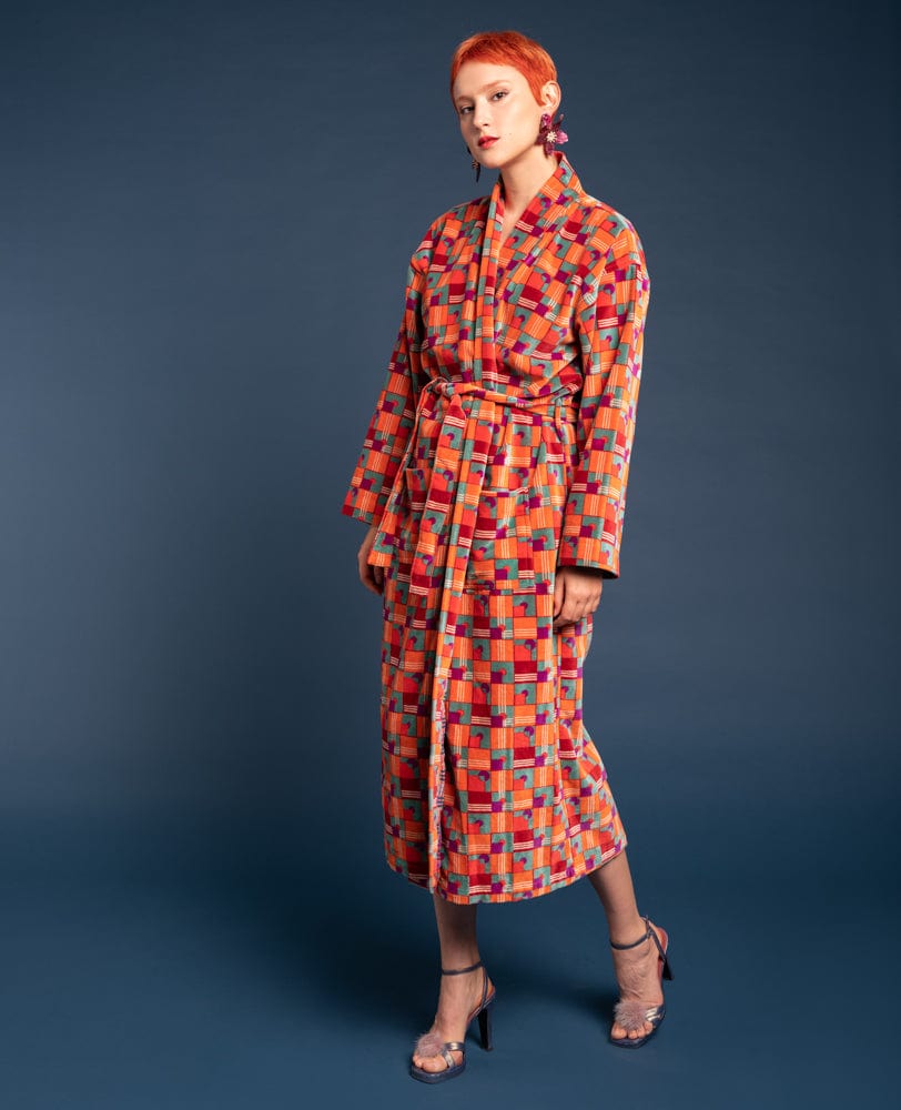 Luxury Velvet Dressing Gown Aberdeen Red Brick