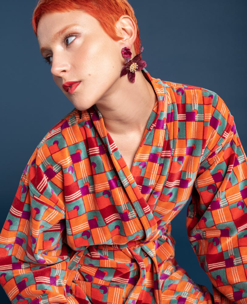Luxury Velvet Dressing Gown Aberdeen Red Brick