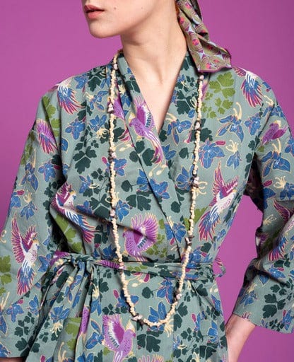 Long Cotton Dressing Gown Ancolie New Green