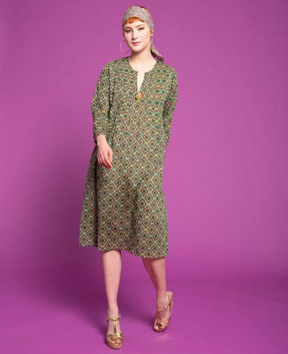 Capri Patterned Cotton Dress, Famara Green