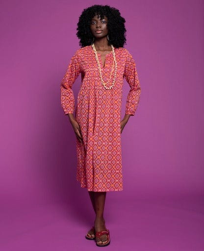 Capri Patterned Cotton Dress, Famara Coral