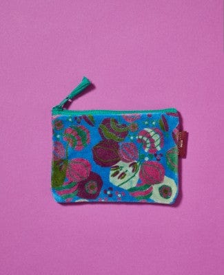 Velvet Zipped Pouch With Tassel, Bloom Blue