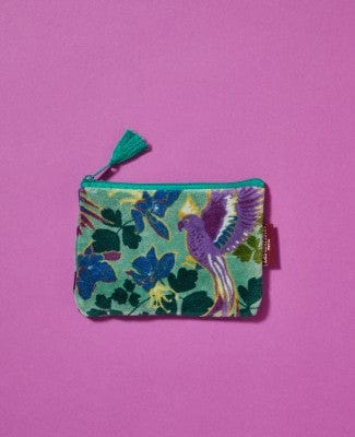Velvet Zipped Pouch With Tassel, Ancolie New Green