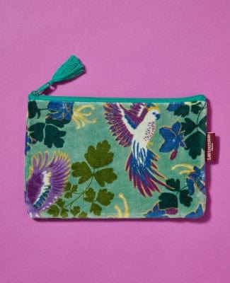 Velvet Zipped Pouch With Tassel, Ancolie New Green