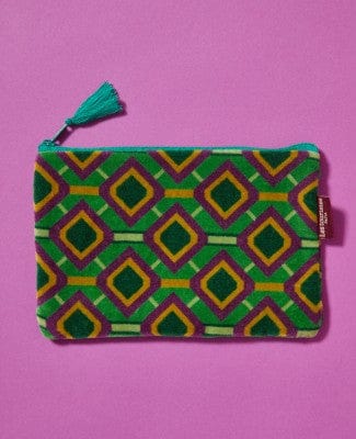 Velvet Zipped Pouch With Tassel, Famara Green