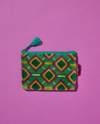 Velvet Zipped Pouch With Tassel, Famara Green