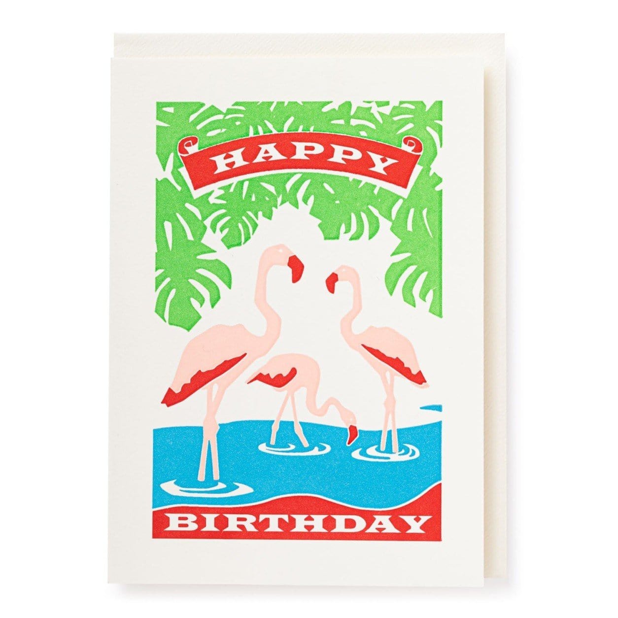 Letterpress Card Birthday Flamingos