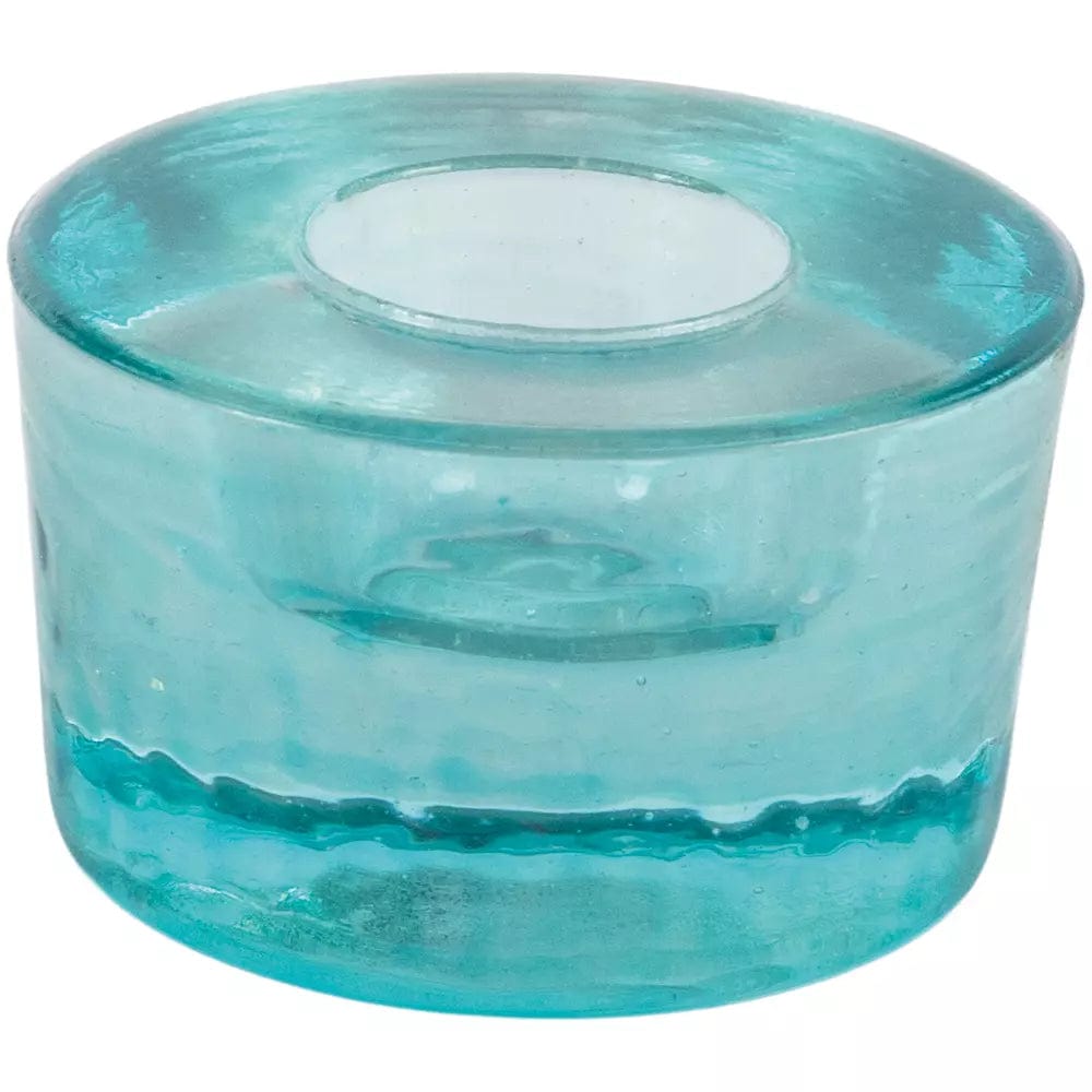 Chunky Coloured Glass Candle Holder Sky Blue